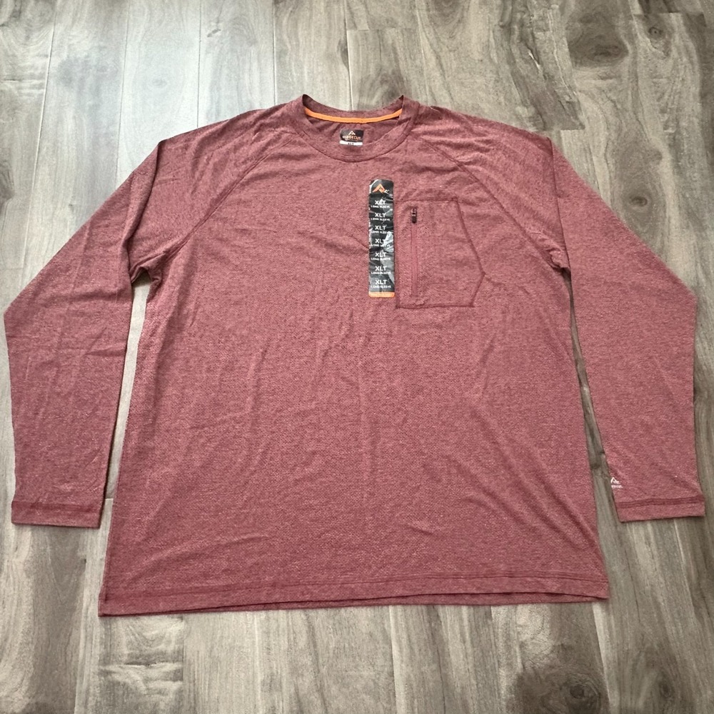 RIDGE CUT Men's XL Tall Red Heather Long Sleeve Pocket T-Shirt XLT Performance